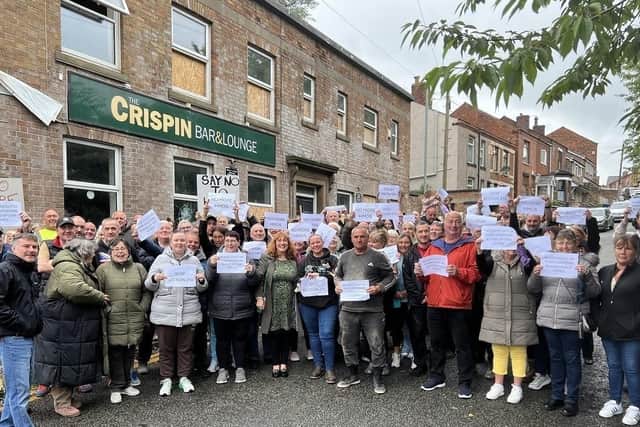 Protesters outside the Crispin Arms