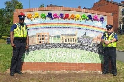 Neighbourhood officers after the Astley Street mosaic unveiling in Tyldesley