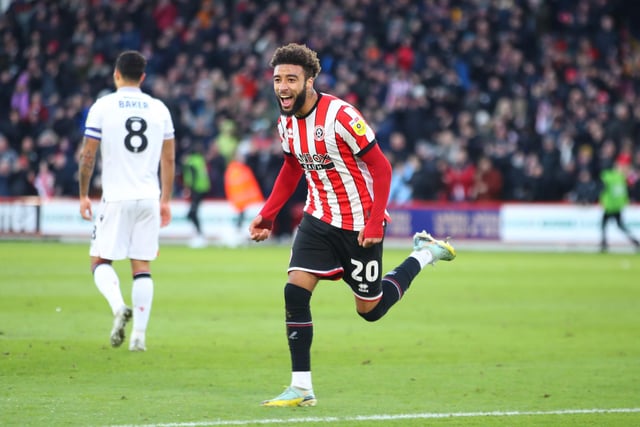 SHEFFIELD, ENGLAND - JANUARY 14: Jayden Bogle of Sheffield United celebrates scoring his team's second goal during the Sky Bet Championship between Sheffield United and Stoke City at Bramall Lane on January 14, 2023 in Sheffield, England. (Photo by Ashley Allen/Getty Images)