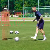 Stephen Humphrys working hard on the training ground in Budapest