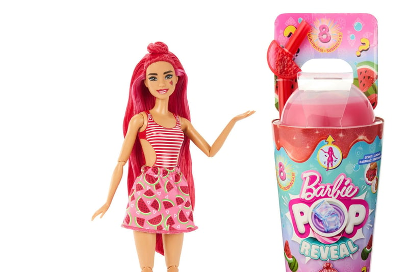 Offering super-fun unboxing surprises with each fruit-themed doll, with eight sensory surprises to explore you’ll find slime, accessories, two squishy items, a piece of Barbie clothing, and a scented Barbie Doll