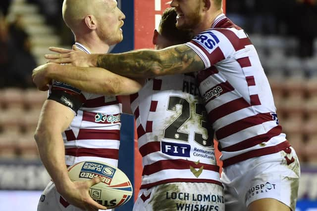 Liam Farrell celebrates his try