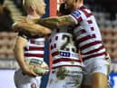Liam Farrell celebrates his try