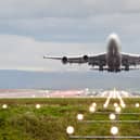 A flight taking to the skies at Manchester Airport