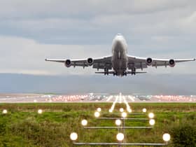 A flight taking to the skies at Manchester Airport
