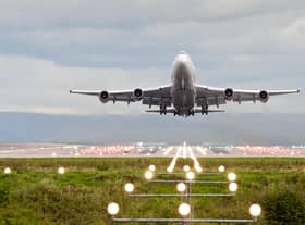 A flight taking to the skies at Manchester Airport