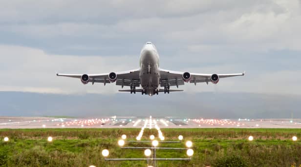 A flight taking to the skies at Manchester Airport