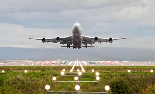 A flight taking to the skies at Manchester Airport