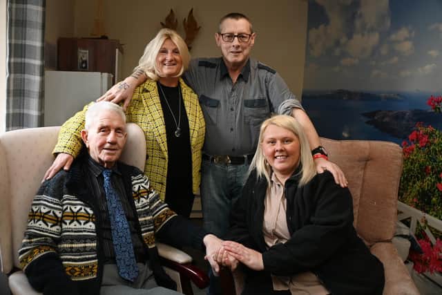 Acorns care home director Karen Idle, second from left, and manager Sara Porter, right, with residents Derek, left, and John.