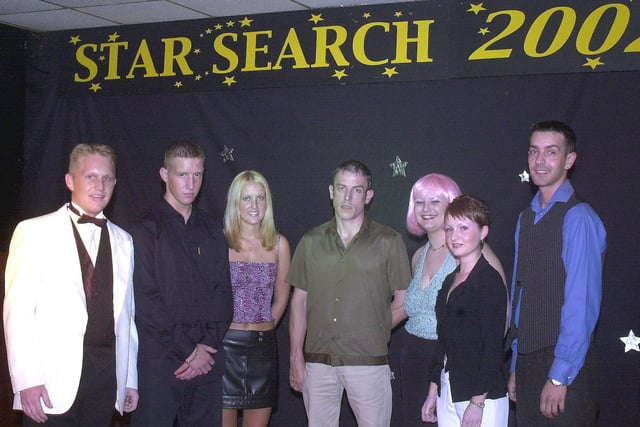 The line up for Star Search  with left Steve Lewis, Chris Davies, Vicky Noon, James Lavin, Jackie Banfield Lyndsey Leigh and  Ian Lloyd.