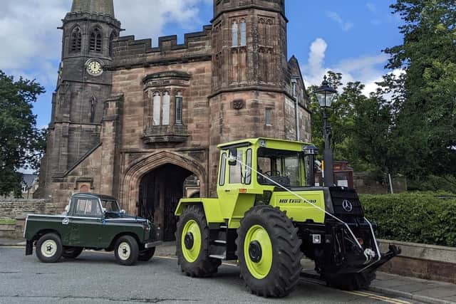 The tractor and Land Rover Series II used for the special day