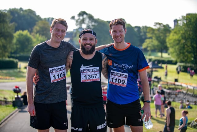 The 10th annual Wigan 10k, Mesnes Park Wigan. Pictured; (from Left to Right) Ben Ely, Dino Vernazza, Dan Peck.