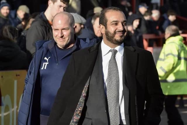 Latics chairman Talal Al Hammad (right), pictured with club doctor Jonathan Tobin midway through last season