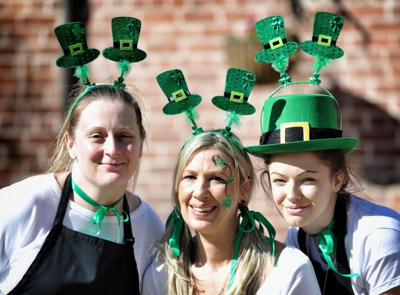 2018 - Annwen Archbold, Nicola Storey and Nicole Thompson celebrate St Patrick's Day at Haigh Woodland Park, Wigan