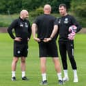 Andy Lonergan (far right) during Latics training at Christopher Park
