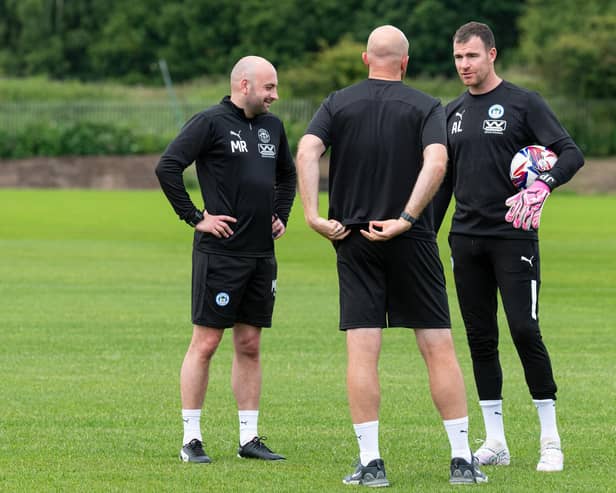 Andy Lonergan (far right) during Latics training at Christopher Park