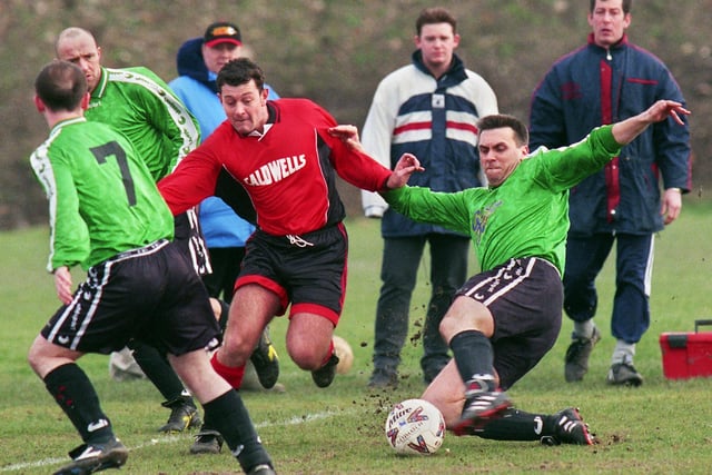 Action from Winstanley St. Aidens v Pemberton Town in the Wigan Amateur League Premier Division match on Saturday 11th of March 2000.
Winstanley St. Aidens won 2-0.