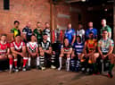 (Top row, left to right) Jamaica's Ashton Golding, Scotland's Dale Ferguson, Australia's James Tedesco, England's Sam Tomkins, Samoa's Junior Paulo, Fiji's Kevin Naiqama, Italy's Nathan Brown and Ireland's George King. (Bottom row, left to right) Wales' Elliot Kear, Tonga's Jason Taumalolo, France's Benjamin Garcia, New Zealand's Jesse Bromwich, Lebanon's Mitchell Moses, Greece's Jordan Meads, Papua New Guinea's Rhyse Martin and The Cook Island's Brad Takairangi during the Rugby League World Cup 2021 tournament launch at the Museum of Science and Industry in Manchester.