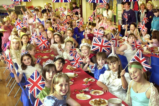 The little princesses of the Wigan West Division brownies who had their Queen's Golden Jubilee party in royal regalia at St. John's School hall, Pemberton on Tuesday 4th of June 2002.