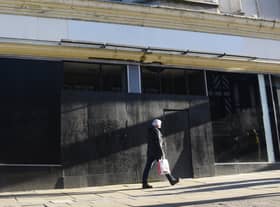 The former Marks and Spencer M&S shop, Standishgate, Wigan - the windows are used as an art space with regularly changing exhibitions.