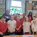 Teacher Kate Linge and her class
