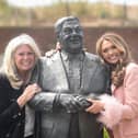 Tracey Dawson and Charlotte Dawson at the Les Dawson statue in St Annes