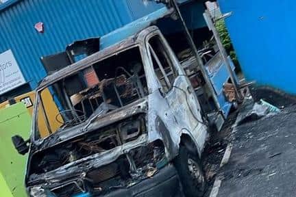 The petrol-bombed van