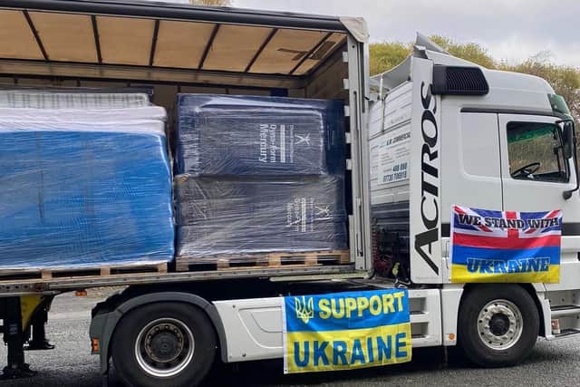 The lorry filled with humanitarian aid that has been making its way to help victims of war in Ukraine.