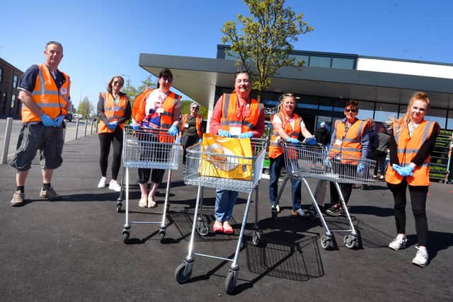 Volunteers from Hindley and Hindley Green Community Helpers outside Aldi in Hindley