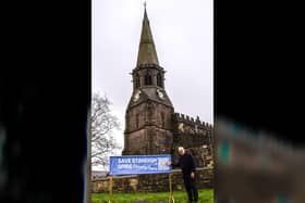 Rector of Standish, Rev Andrew Holliday promoting the St Wilfrid's spire appeal last year