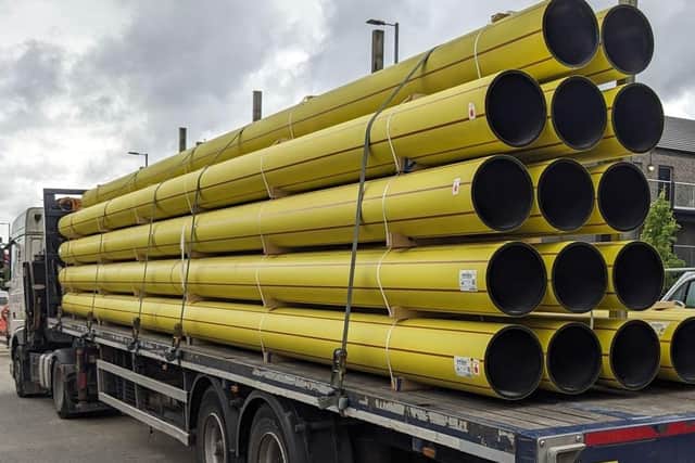 Gas pipes being delivered to a North West site.