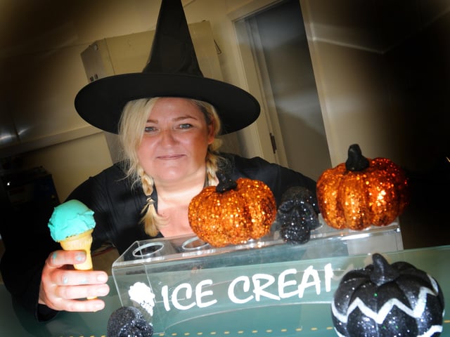 Nikki Kimmer was ready for Hallowe'en at Holden's Ice Cream, at Haigh Woodland Park