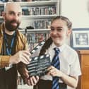 Justin with daughter Islien ready to shoot another scene