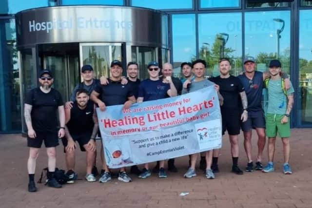 The walkers at the end of their 36-mile trek to Alder Hey Hospital