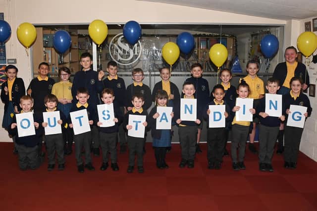 Pupils at Nicol Mere Primary School celebrate an "outstanding" Ofsted report