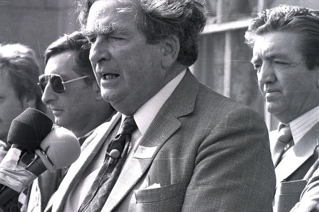 May bank holiday rally at Haigh Hall in 1982  with guest speaker Dennis Healey flanked by local MP Roger Stott and Councillor