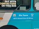 A shot of one of the Arriva buses paying homage to Ella Toone's success this summer.