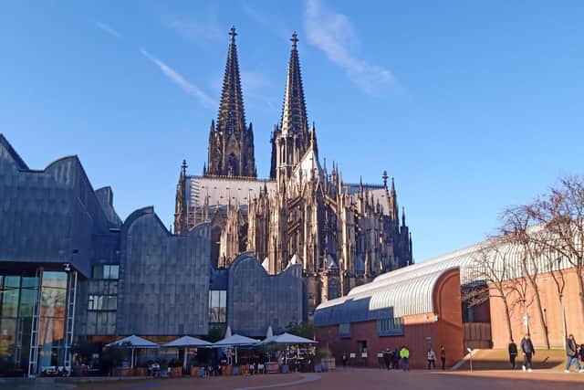 The twin spires of the magnificent Cologne Cathedral.