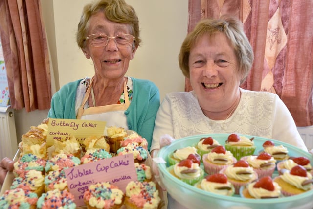 Grace Hurst and Val Kenyon and their cakes at the Bispham Methodist Church Artisan Market, Orrell.