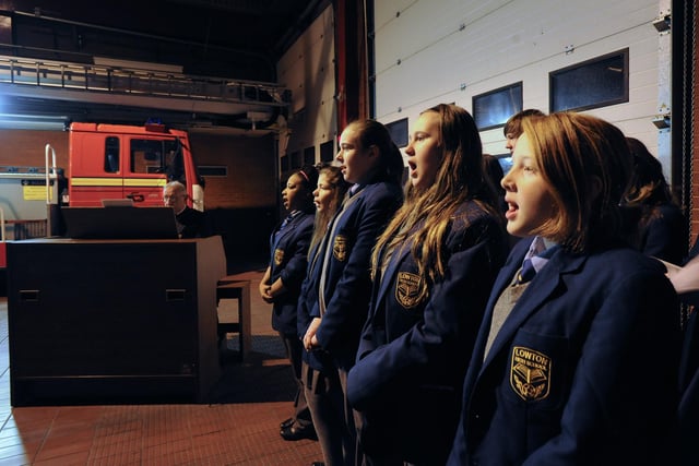 Lowton High School pupils at the Christmas Carol Service at Leigh Fire Station in 2011
