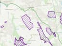 A map that shows some of the areas in Standish that Places For Everyone would protect from development marked in purple