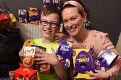 Charlie and Tracy Heslin with some of the donated Easter eggs