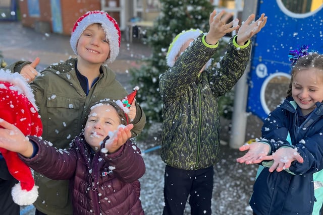 Pupils have festive fun at the Winter Wonderland celebration party at Hindsford CE Primary School, Atherton.