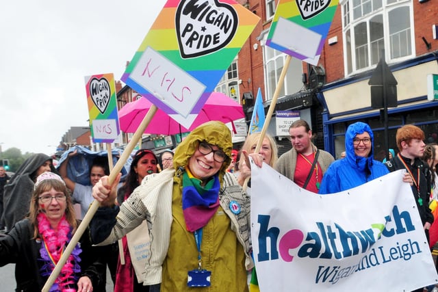 Healthwatch Wigan and Leigh join the Wigan Pride Parade in 2017.
