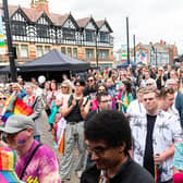 Crowds outside the stage at Wigan Pride