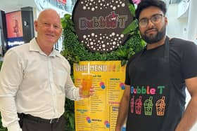 Left to right: Mike Matthews, Grand Arcade centre manager, and Ali Zafar, manager of Bubble T
