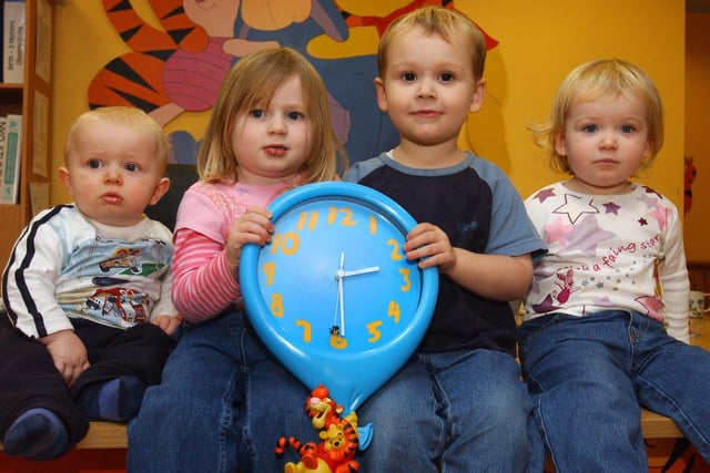 2004 - Kieran, Becky,Harrison and Erika of First Steps Nursery remind us to change the clocks this weekend.
