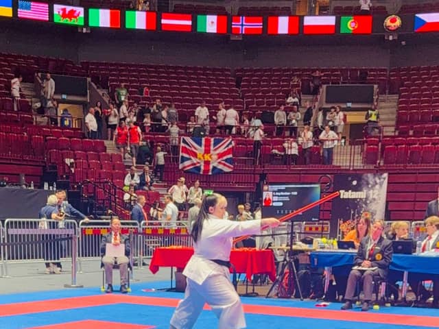 Sensei Amy Kershaw performing in Inclusive Weapons kata.