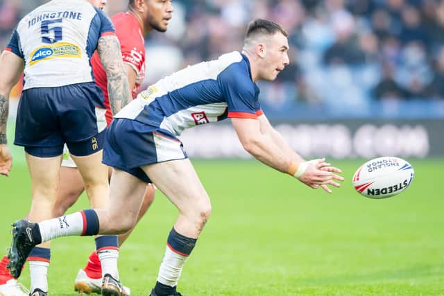 Wigan's Harry Smith in action for England against Tonga at the John Smith's Stadium, Huddersfield