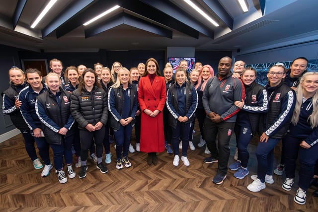 The Princess of Wales met with Craig Richards' side during half time of the men's game following their victory over Canada.